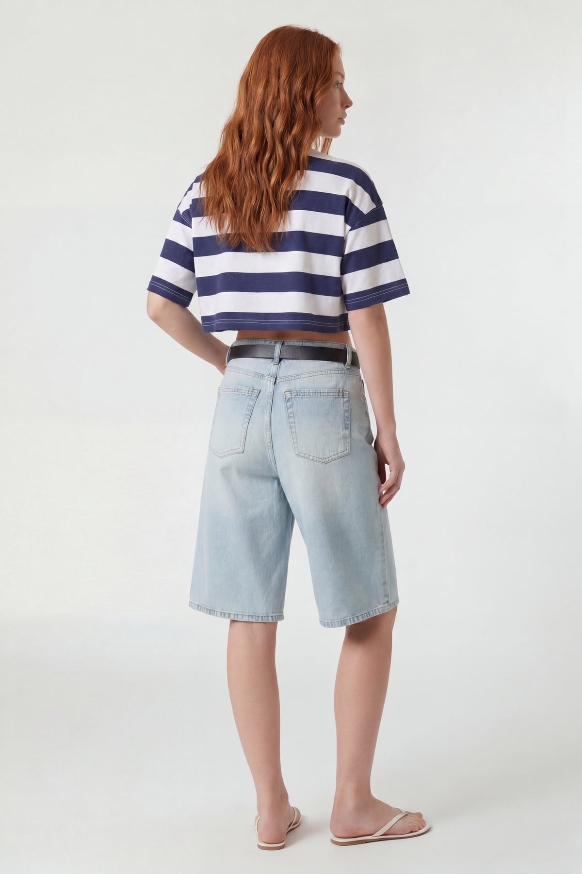 Alt View 2. Low Rise Belted Jort 13" - Light Denim Blue