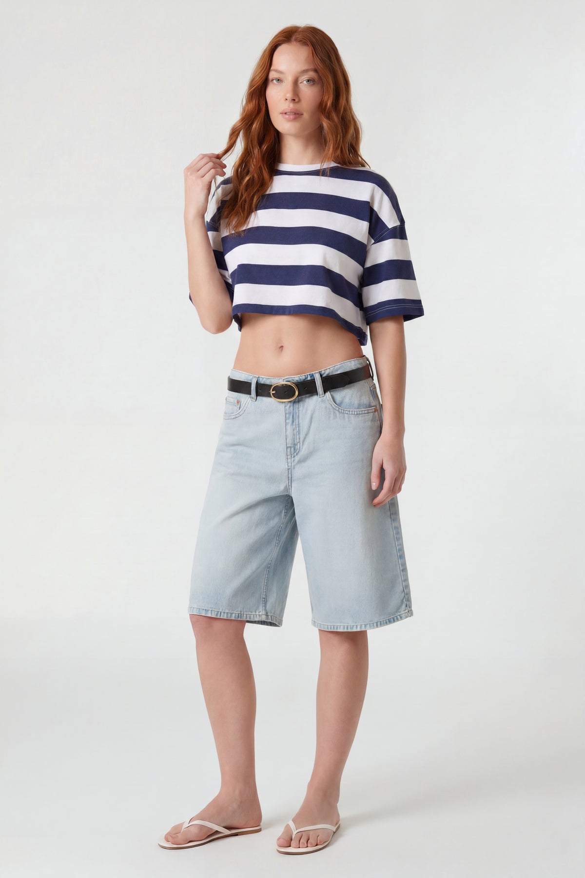 Low Rise Belted Jort 13" - Light Denim Blue