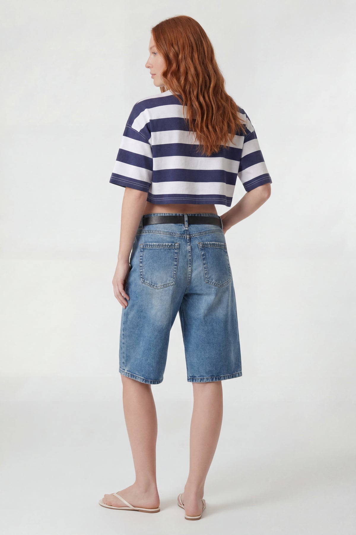 Alt View 2. Low Rise Belted Jort 13" - Medium Blue