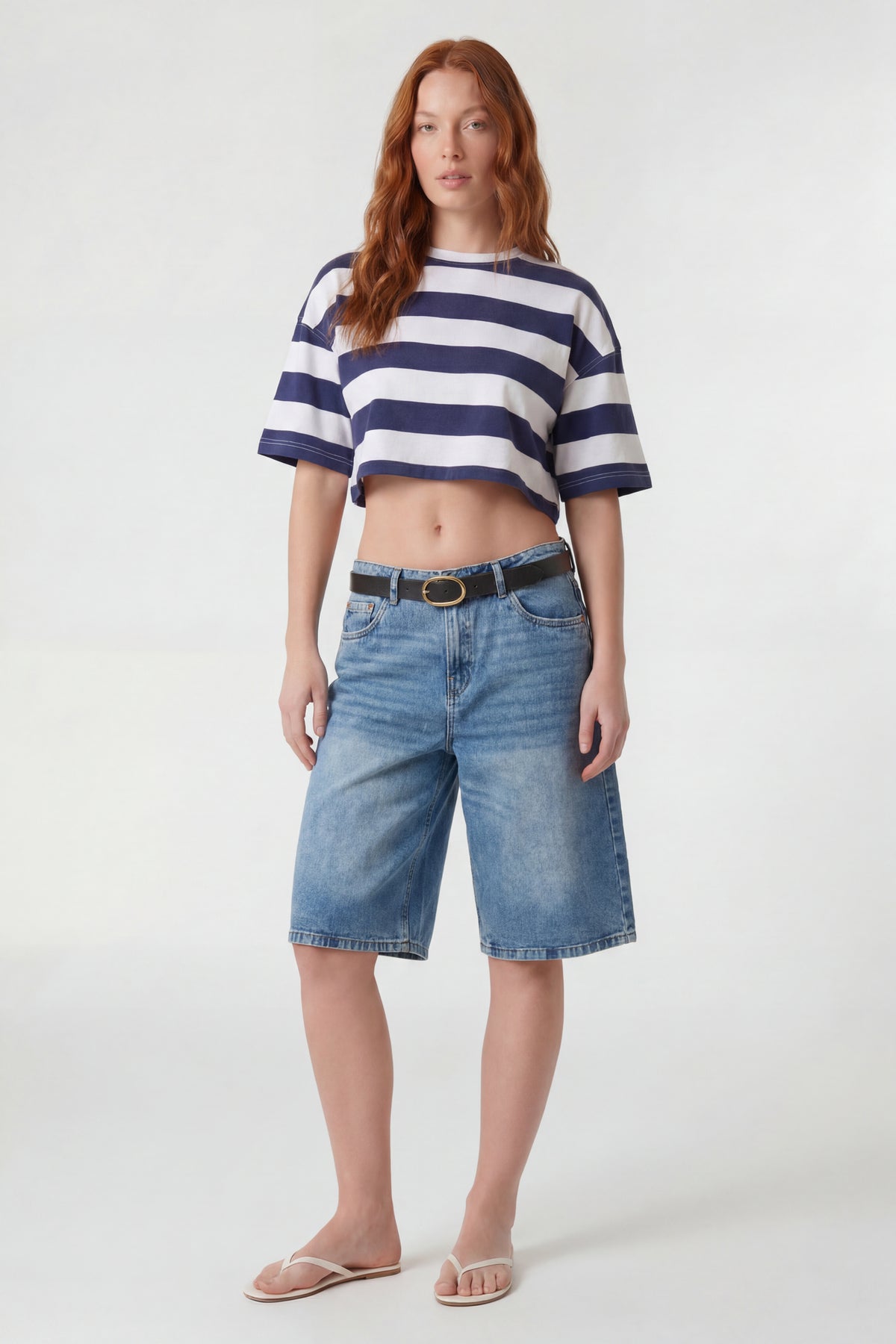 Low Rise Belted Jort 13" - Medium Blue