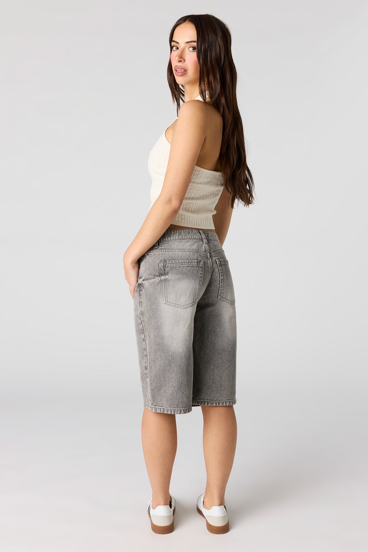 Alt View 3. Low Rise Grey Jort 13" - Charcoal