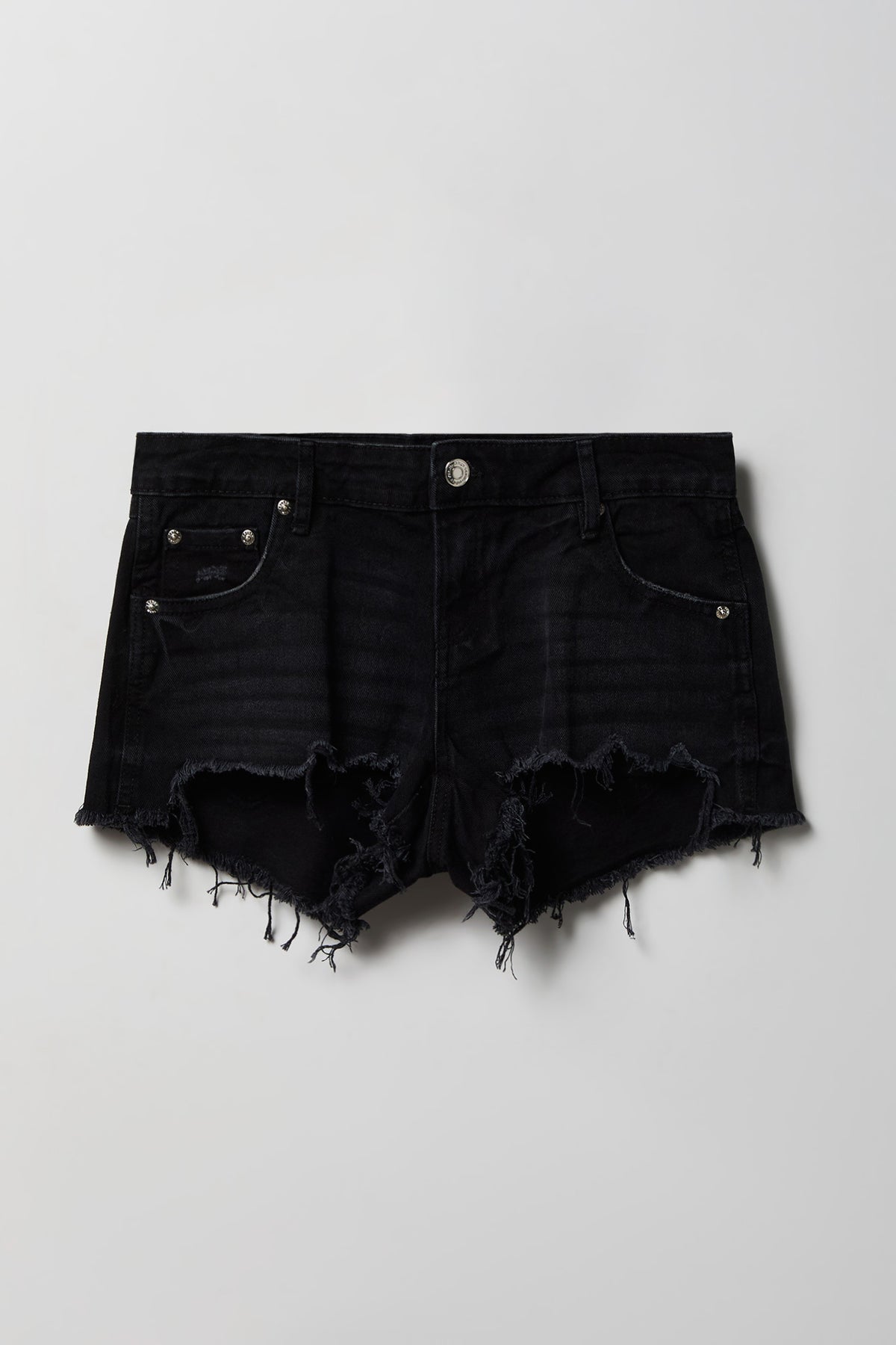 Alt View 4. Ripped Low Rise Black Denim Short - Black