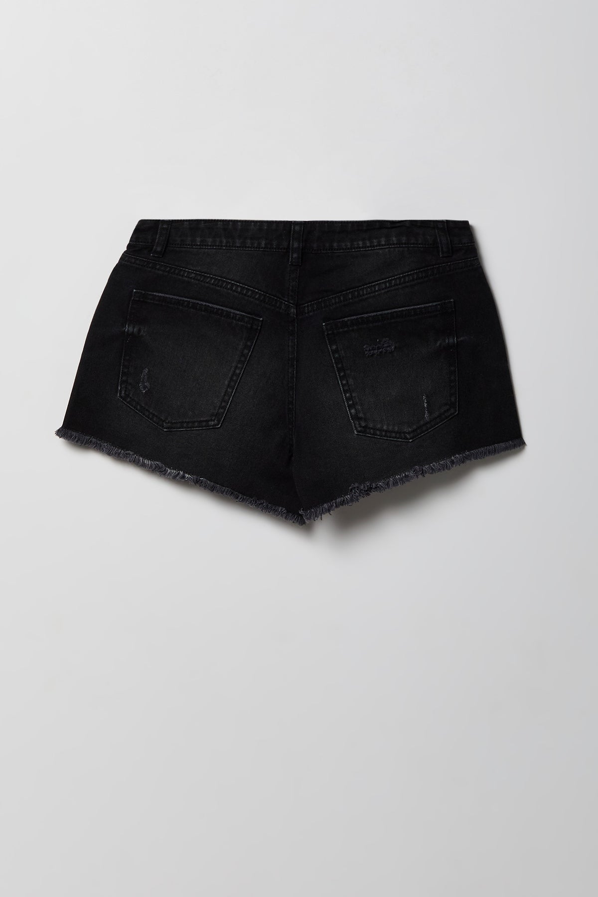 Alt View 5. Ripped High Rise Black Denim Short With Keychain - Plaid