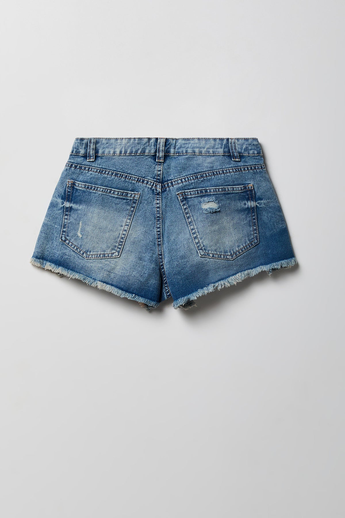 Alt View 5. Ripped High Rise Medium Denim Short with Keychain - Medium Blue