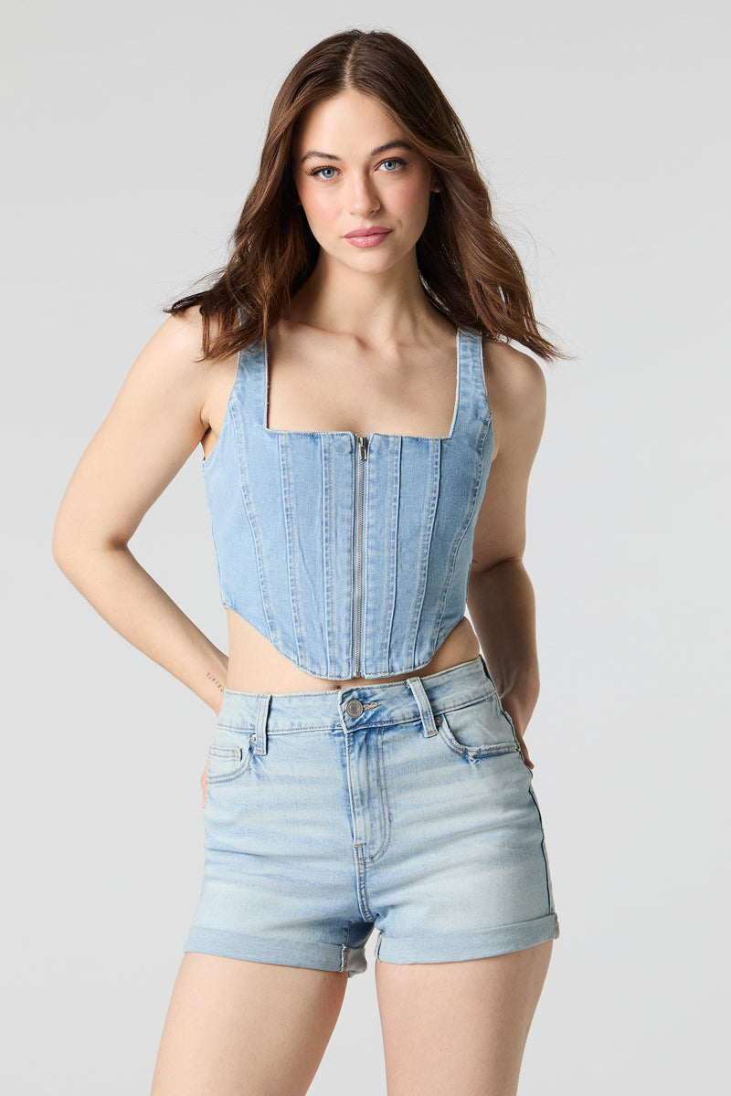 Rolled Hem Light Wash Denim Short