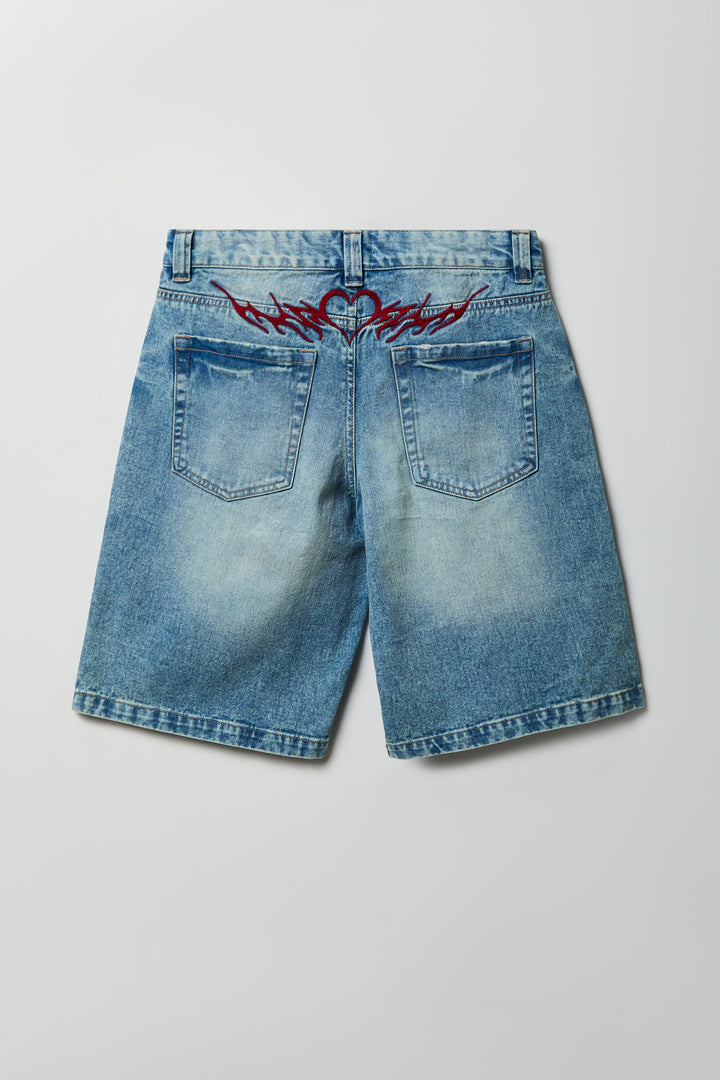 Brooklyn Embroidered Low Rise Baggy Dark Jort