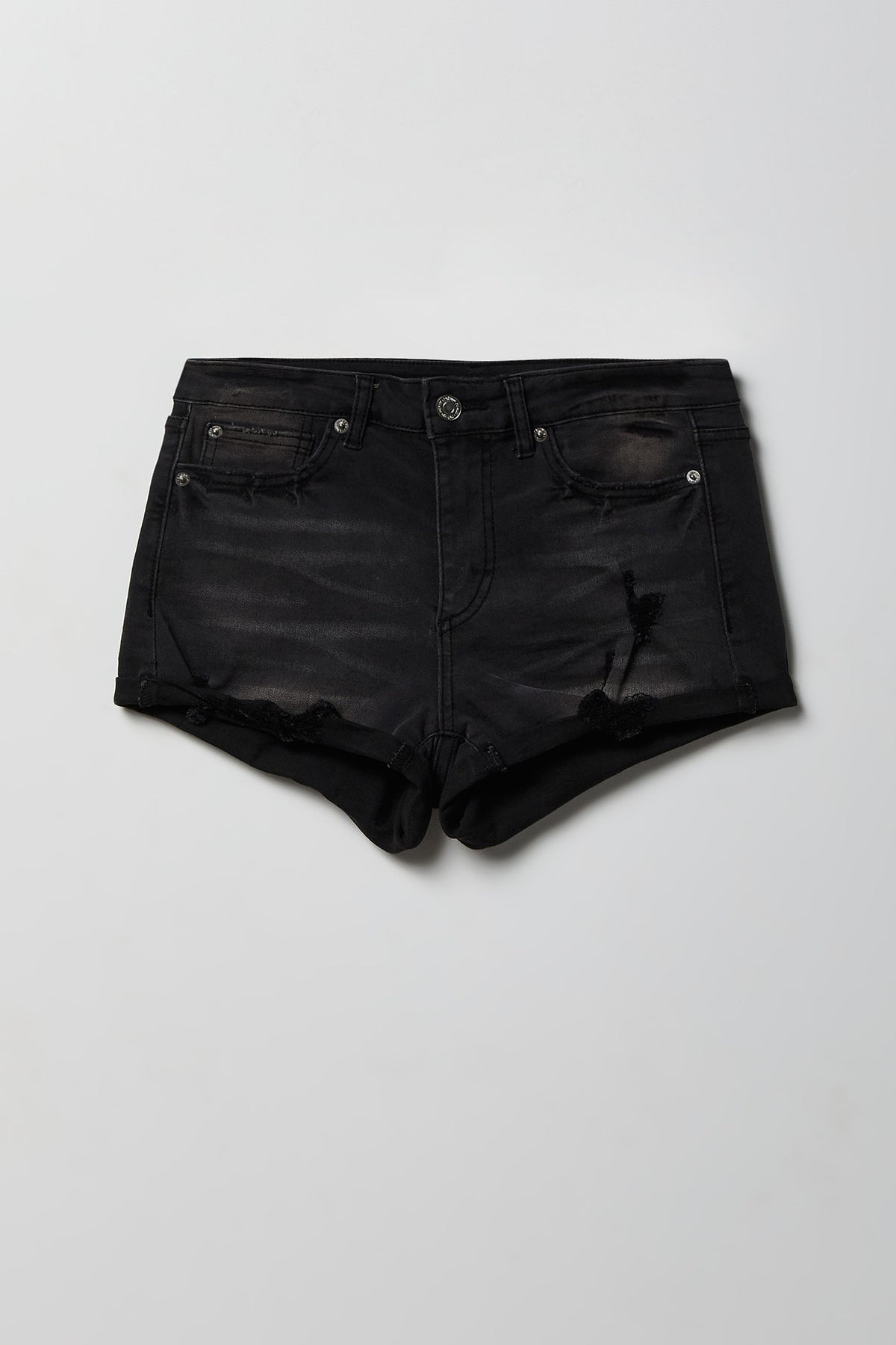 Alt View 5. Miami High Rise Rhinestone Ripped Embroidered Denim Short - Black