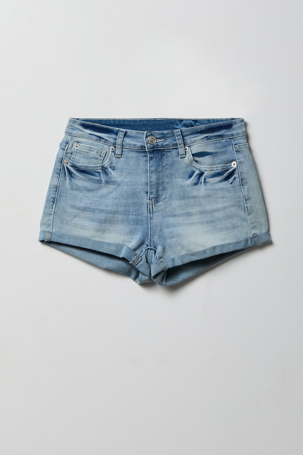 Alt View 5. Miami High Rise Ripped Embroidered Denim Short - Light Denim Blue