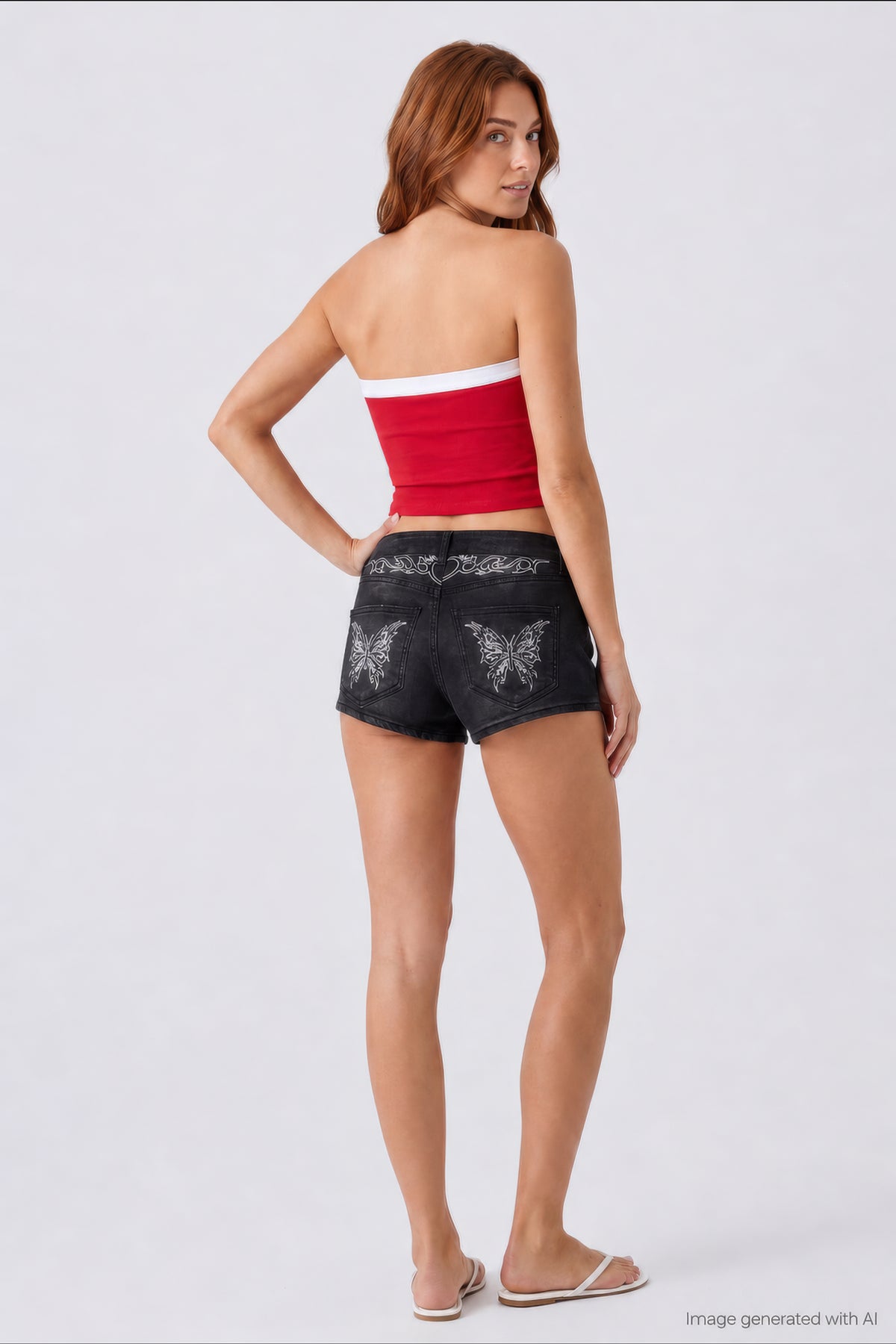 South Beach Low Rise Rhinestone Denim Short - Plaid