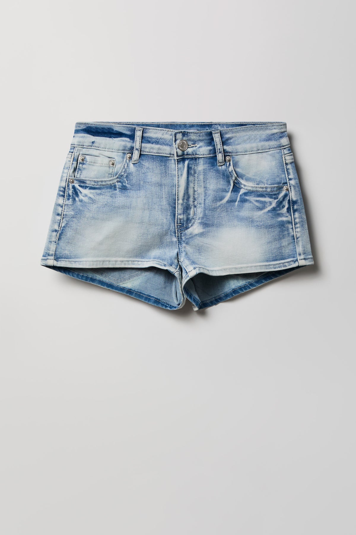 Alt View 4. South Beach Low Rise Rhinestone Denim Short - Light Denim Blue