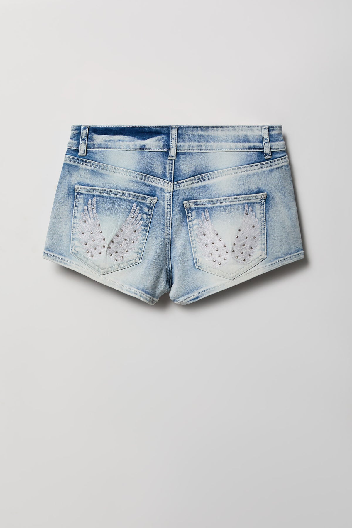Alt View 5. South Beach Low Rise Rhinestone Denim Short - Light Denim Blue