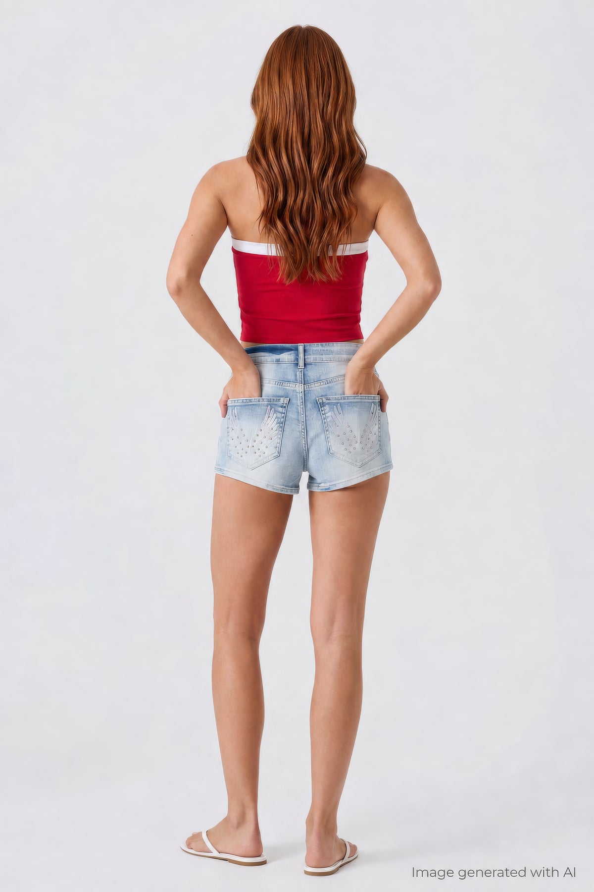 Alt View 3. South Beach Low Rise Rhinestone Denim Short - Light Denim Blue