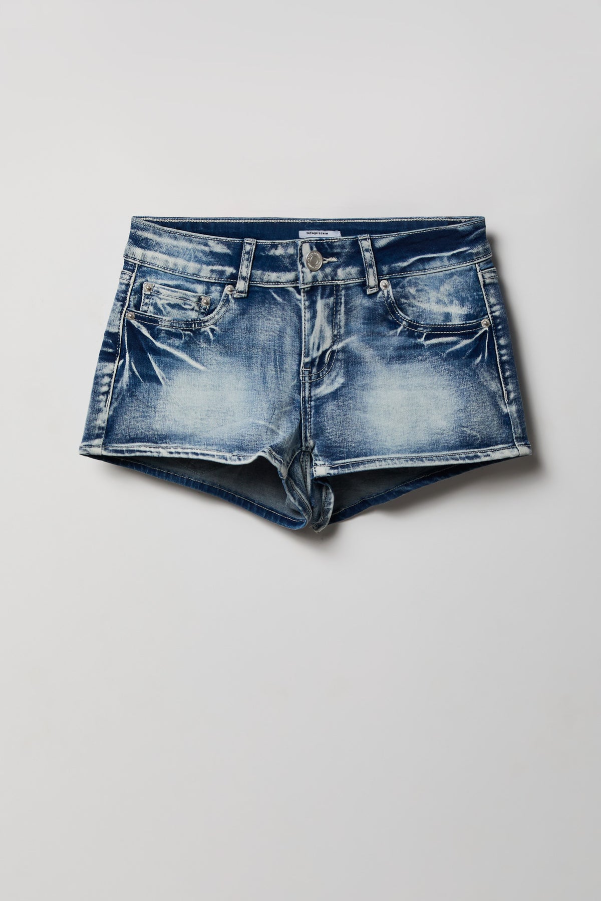 Alt View 4. South Beach Low Rise Rhinestone Denim Short - Denim Blue