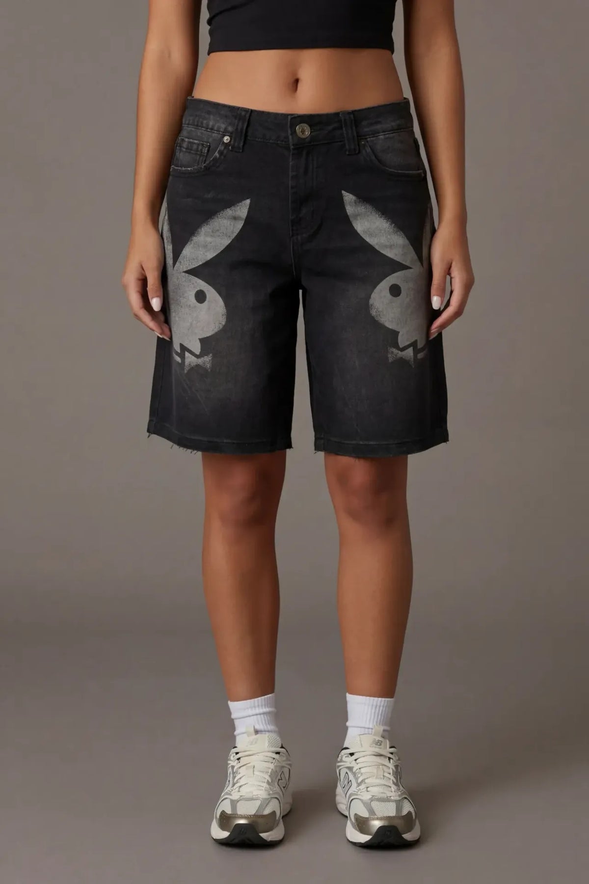Alt View 2. Playboy Print Low Rise Jort - Black