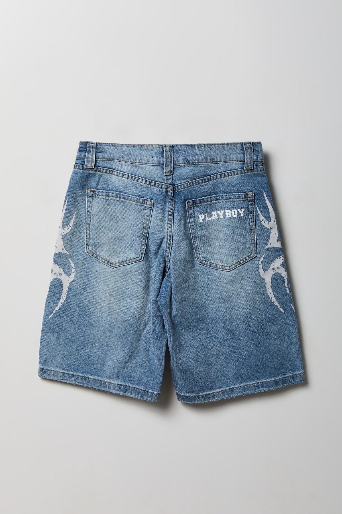 Alt View 5. Playboy Print Low Rise Jort - Light Denim Blue
