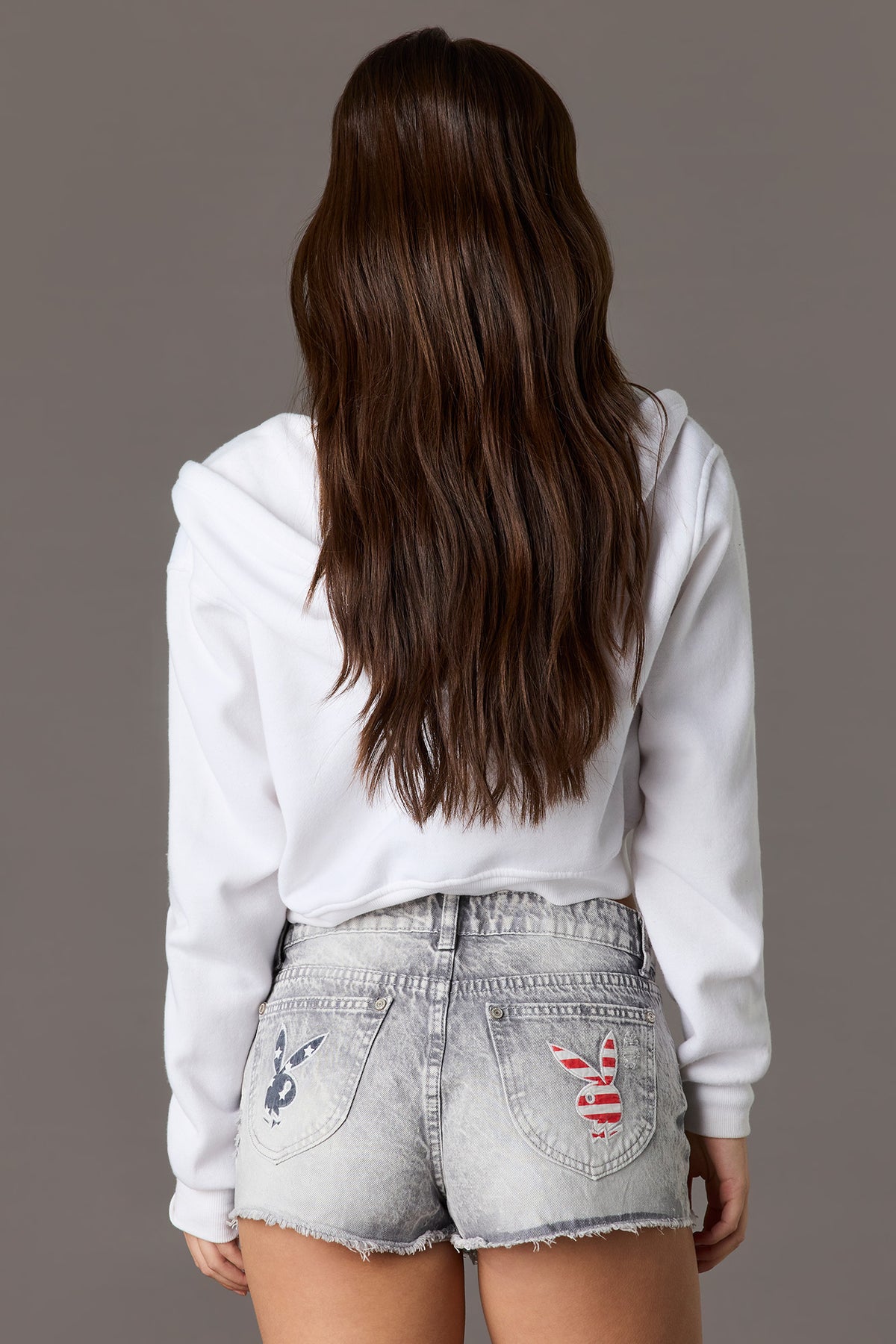 Alt View 2. Playboy Patch Low-Rise Ripped Denim Short - Charcoal