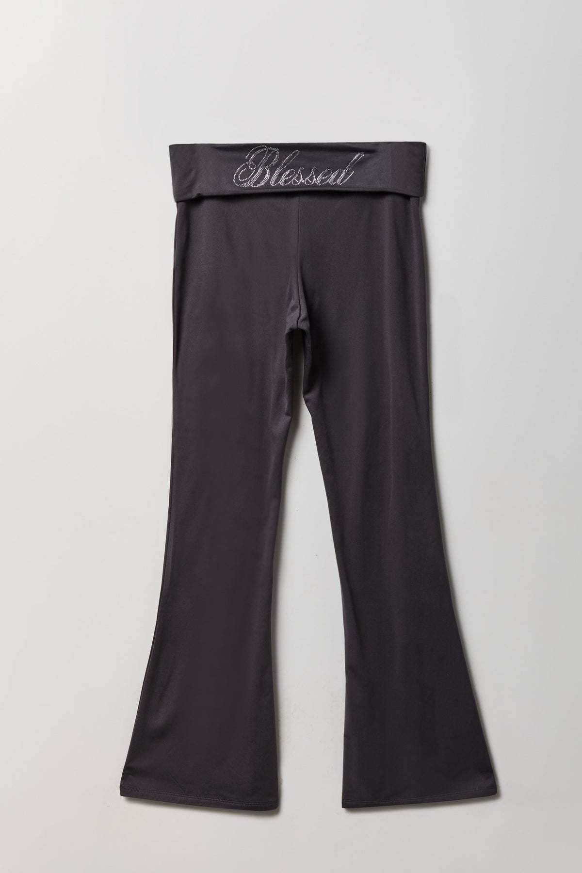 Graphic Foldover Waist Flare Legging - Dark Grey