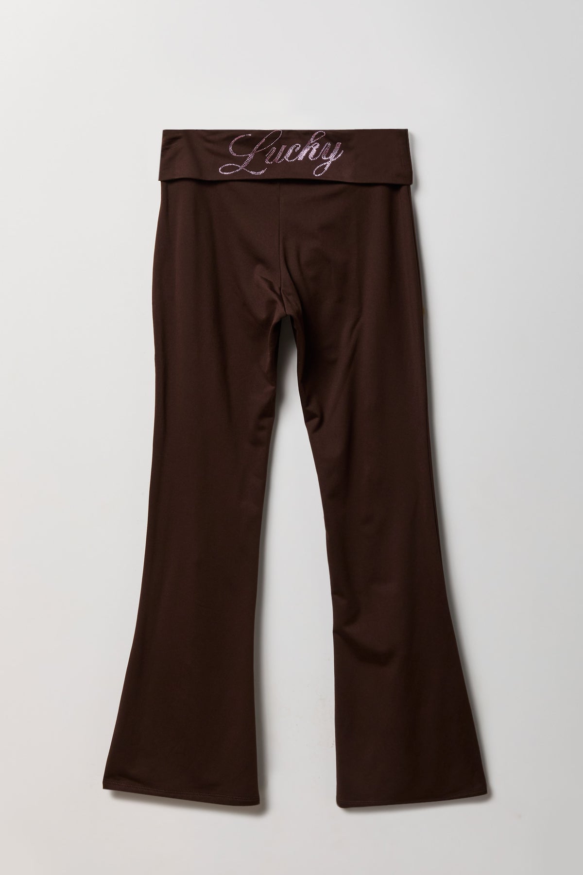 Graphic Foldover Waist Flare Legging - Dark Brown