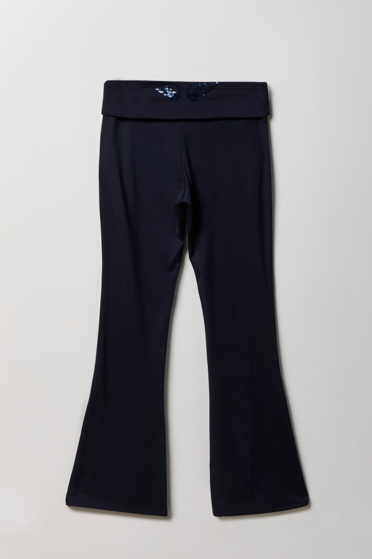 Graphic Foldover Waist Flare Legging - Navy