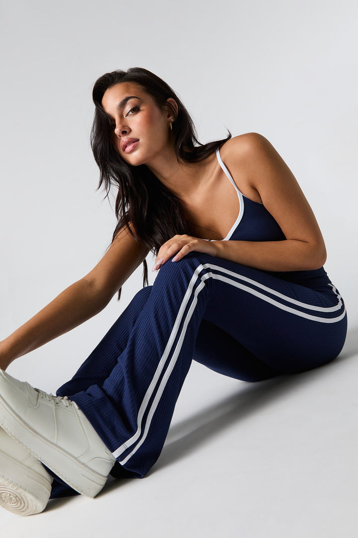 Soft Ribbed Side Striped Flare Pant