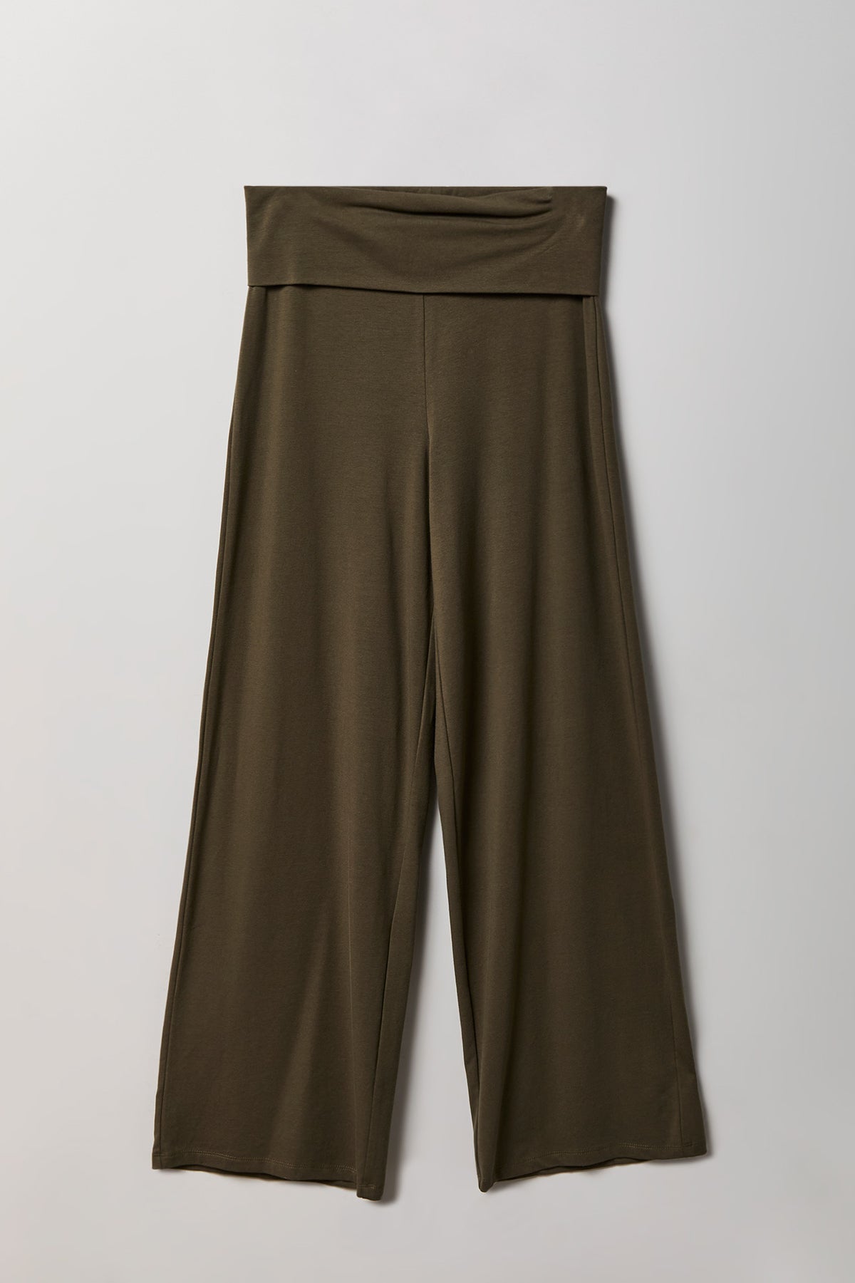 Foldover Waist Wide Leg Pant - Dark Green