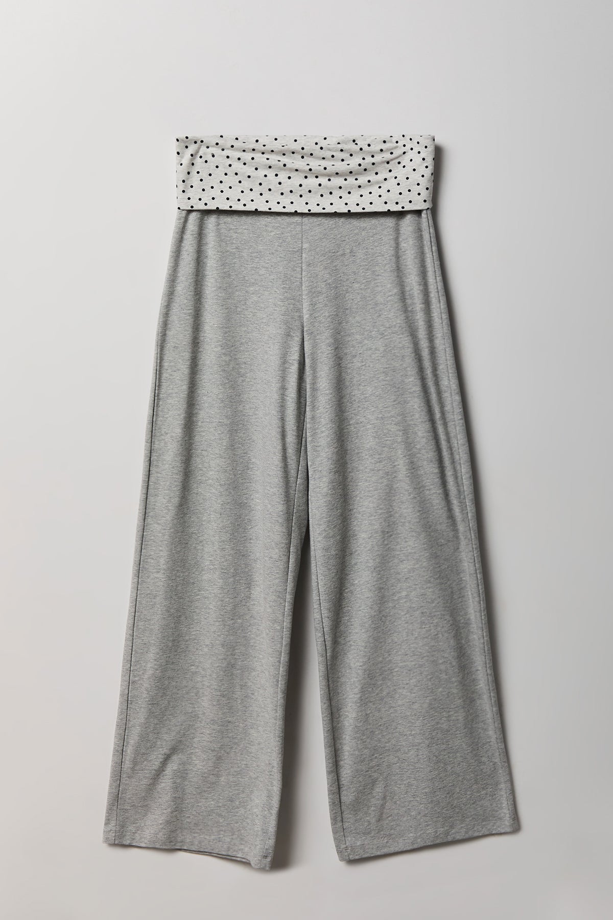 Patterned Foldover Waist Wide Leg Pant - Heather Grey
