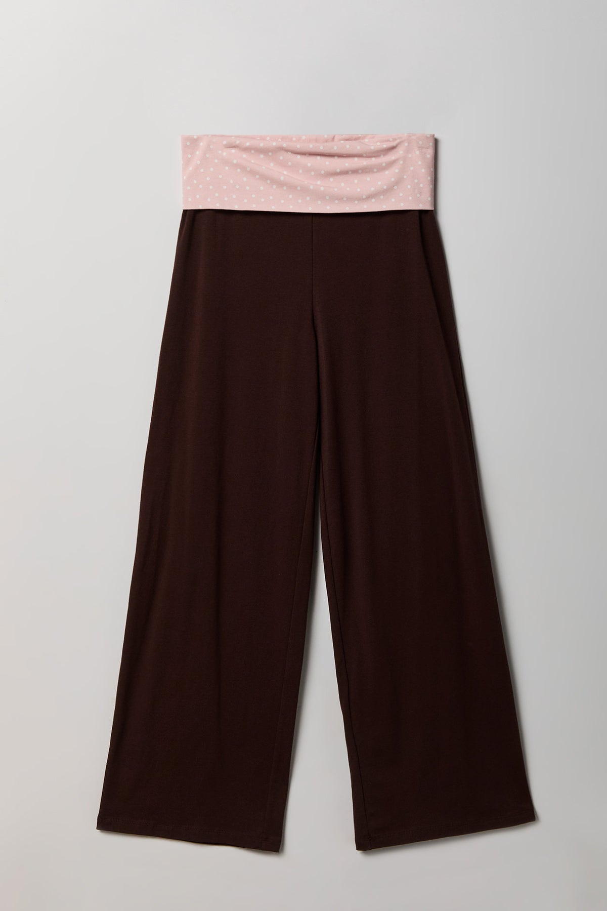 Patterned Foldover Waist Wide Leg Pant - Dark Brown
