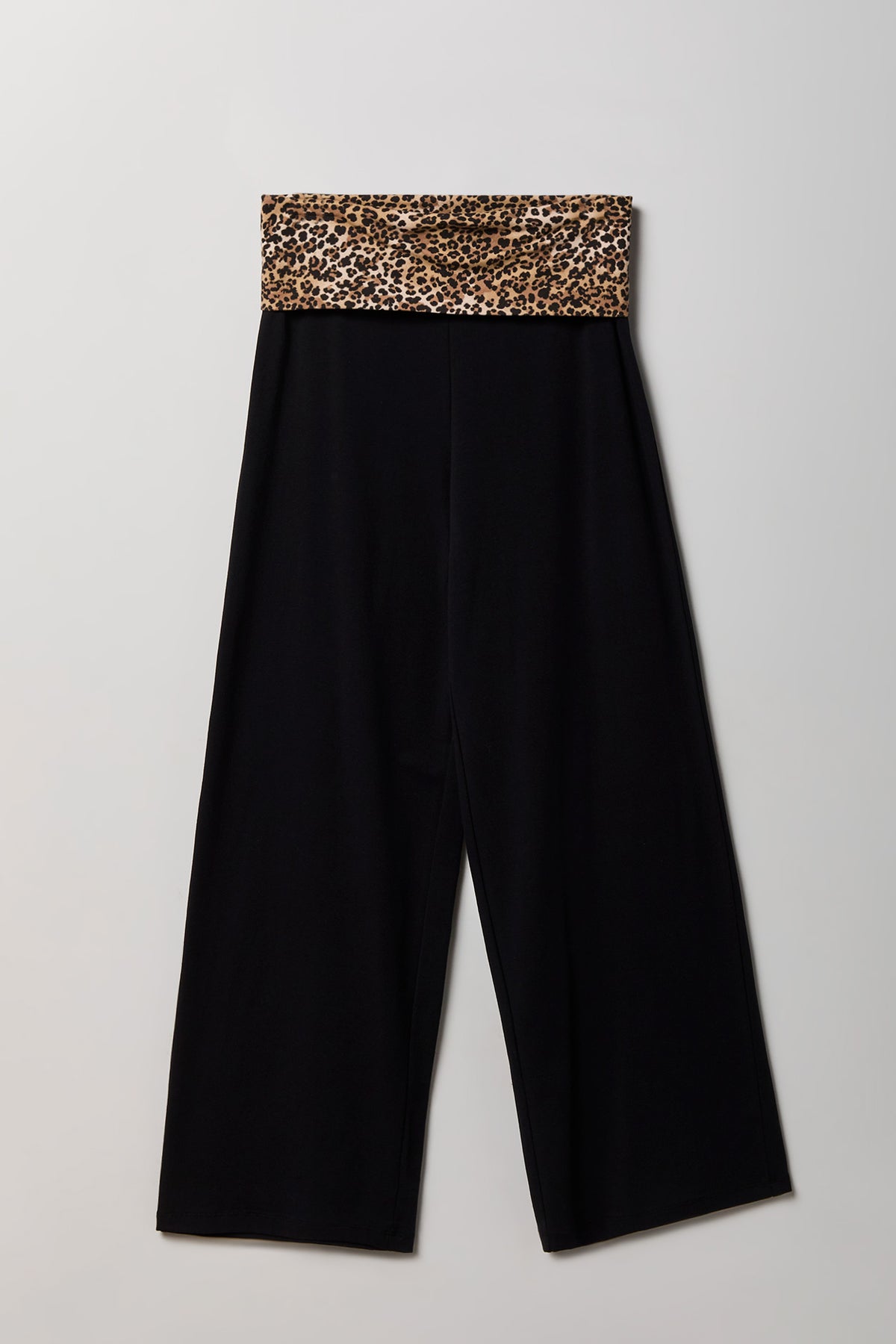 Patterned Foldover Waist Wide Leg Pant - Leopard