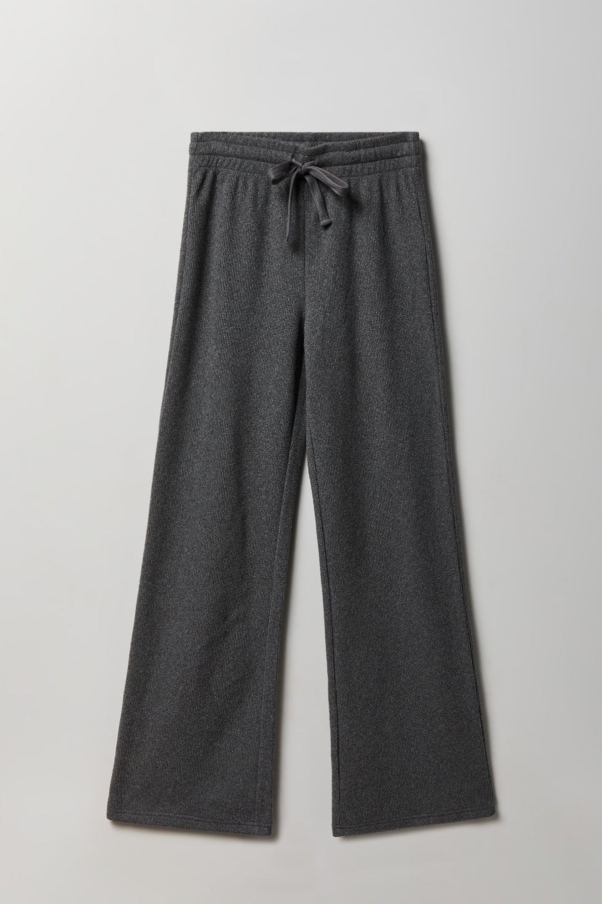 Thermal Waffle Knit Wide Leg Pant - Heather Grey