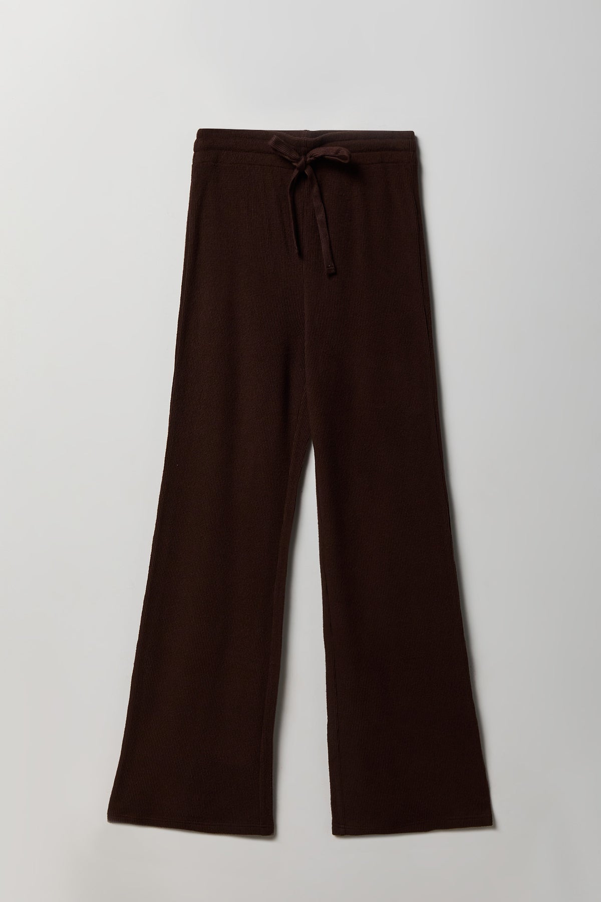 Thermal Waffle Knit Wide Leg Pant - Dark Brown