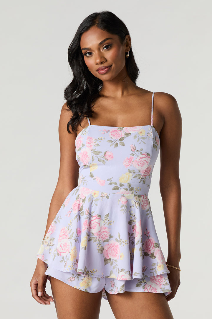 Floral Tie Back Tiered Romper