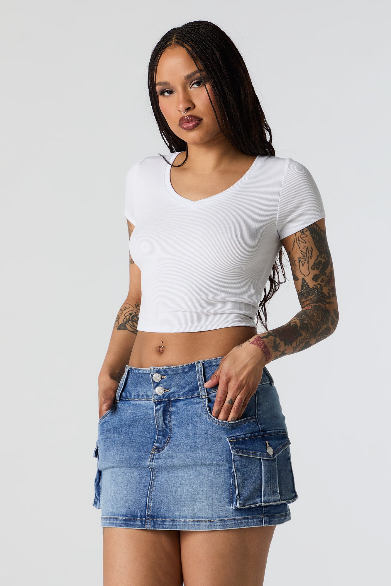 Denim Cargo Mini Skirt