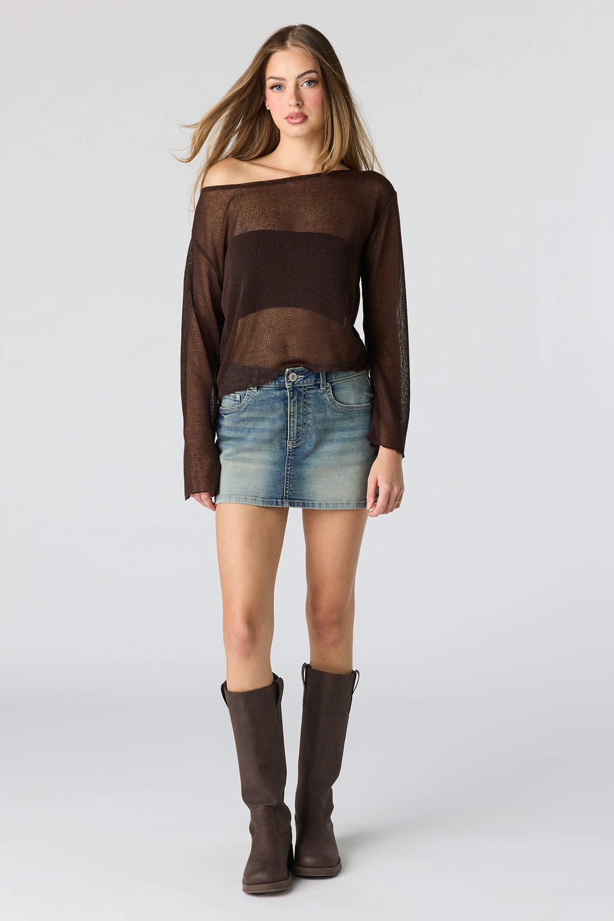 Alt View 3. Denim Low Rise Micro Mini Skort - Midnight Blue