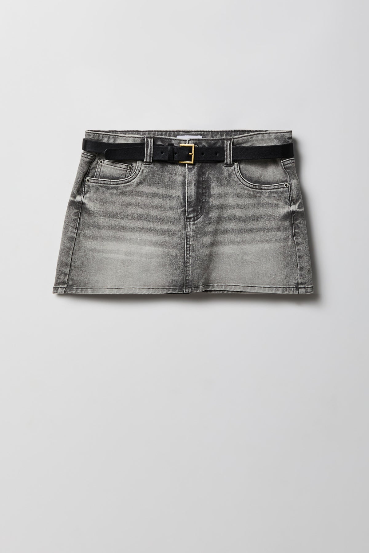 Alt View 4. Stretch Denim Belted Mini Skort - Charcoal