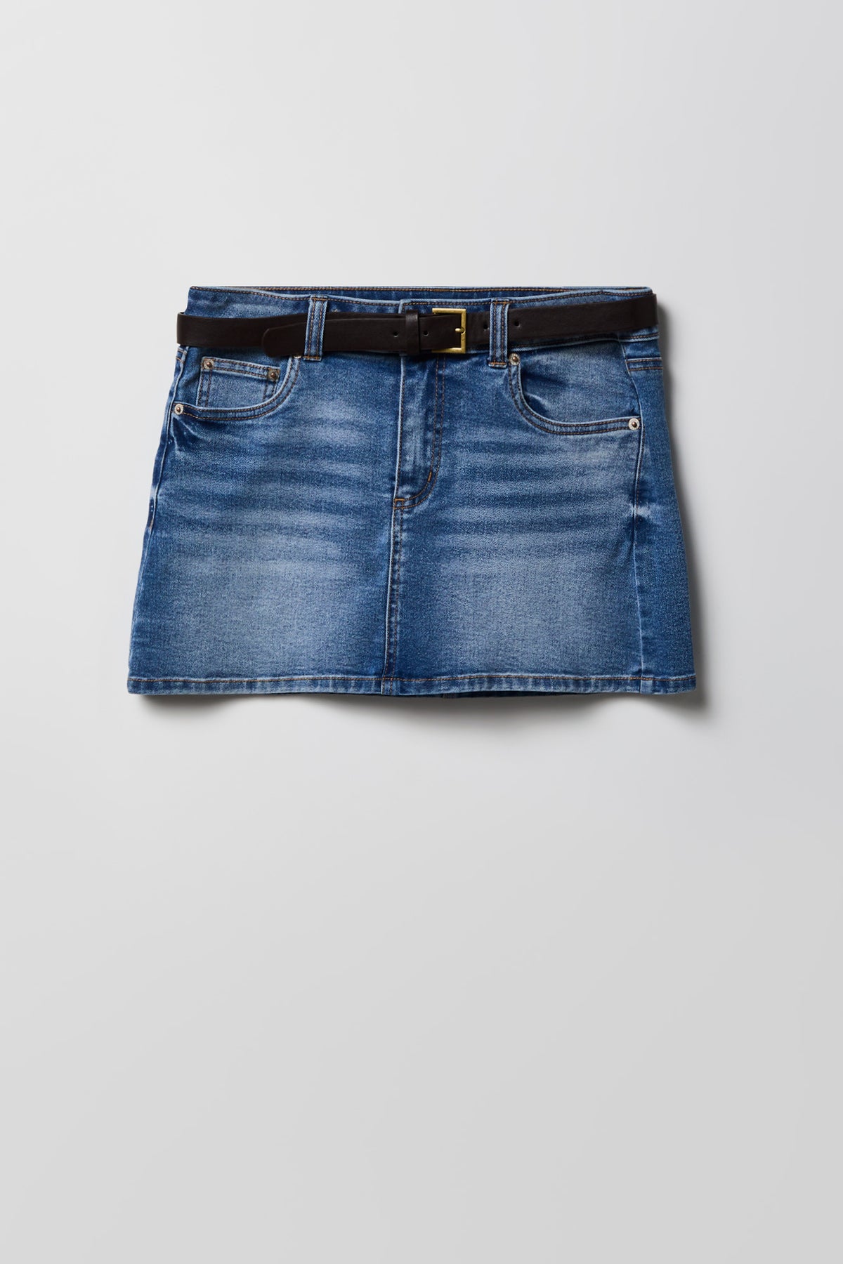 Alt View 4. Stretch Denim Belted Mini Skort - Denim Blue