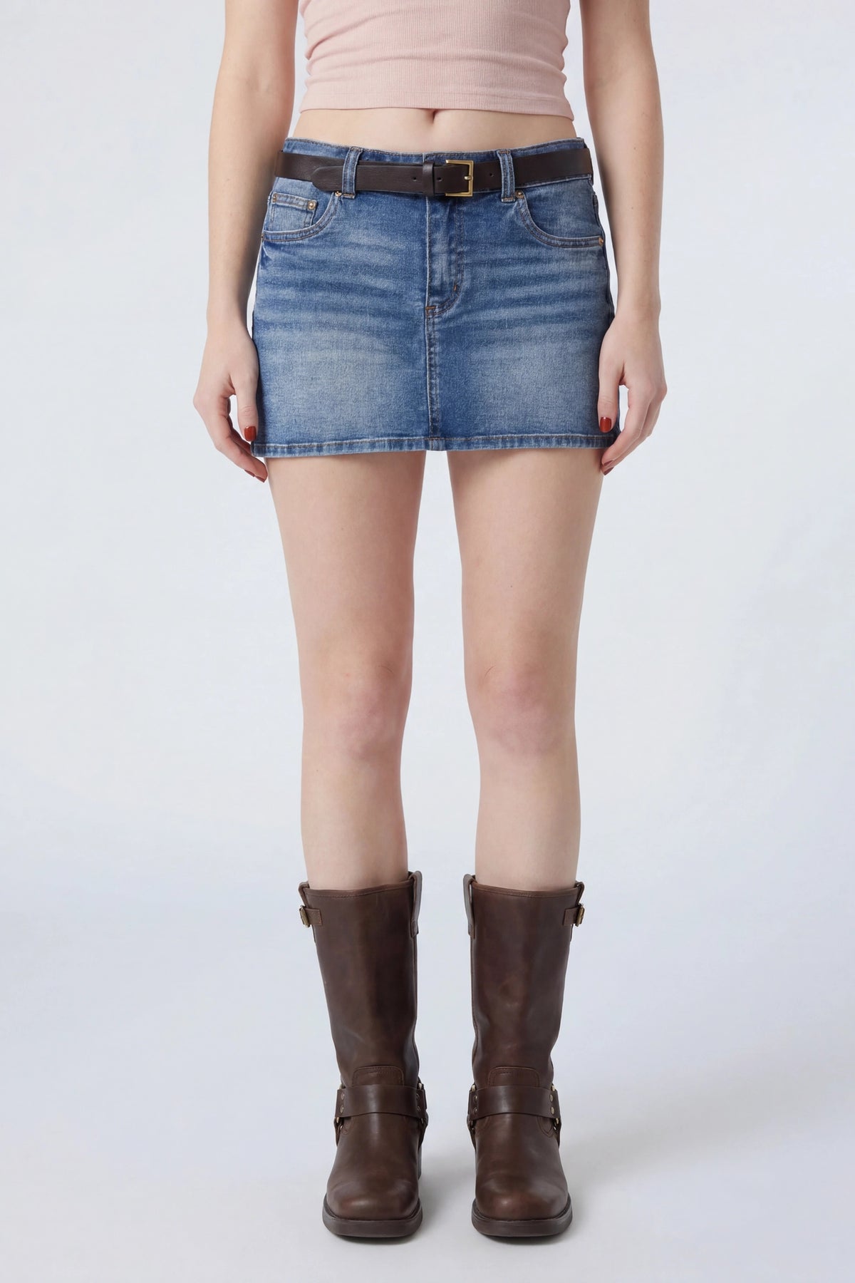 Alt View 3. Stretch Denim Belted Mini Skort - Denim Blue