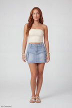 Stretch Denim Mini Cargo Skirt