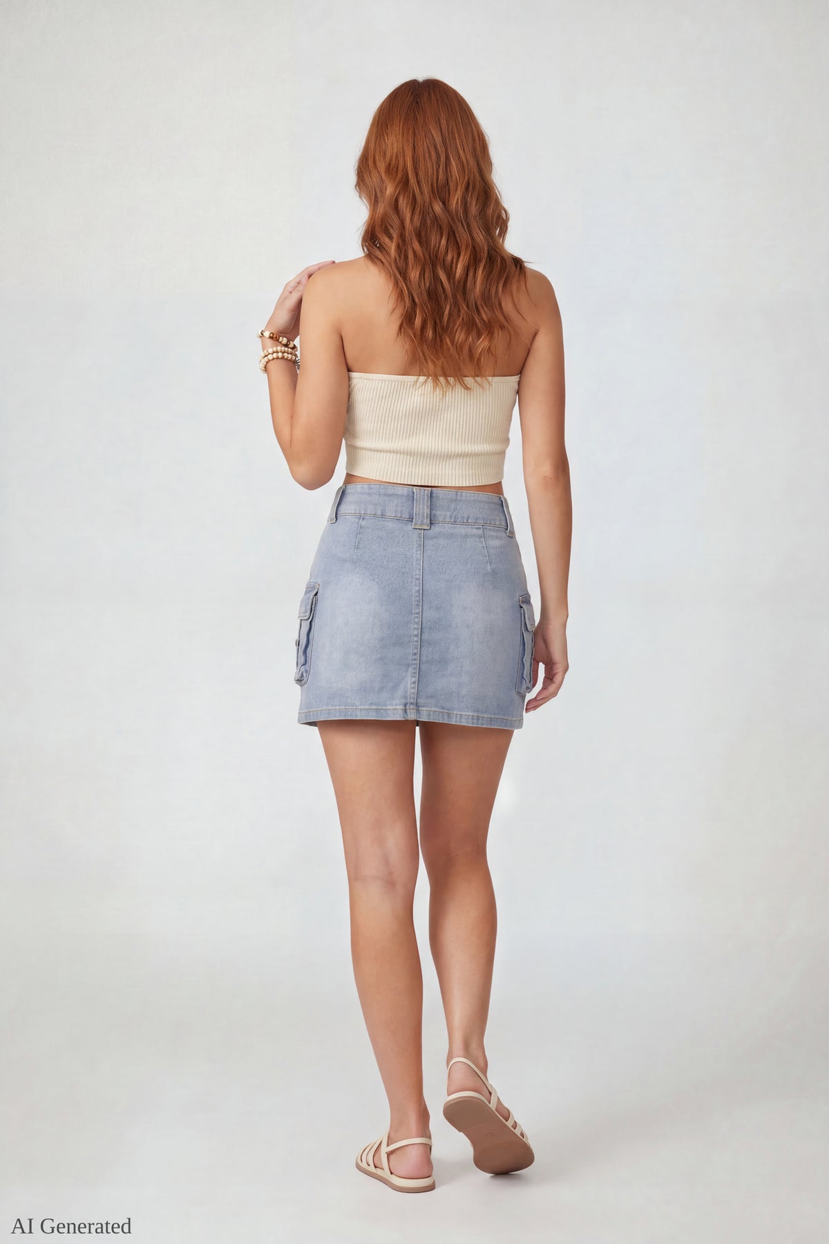 Alt View 2. Stretch Denim Mini Cargo Skirt - Light Denim Blue