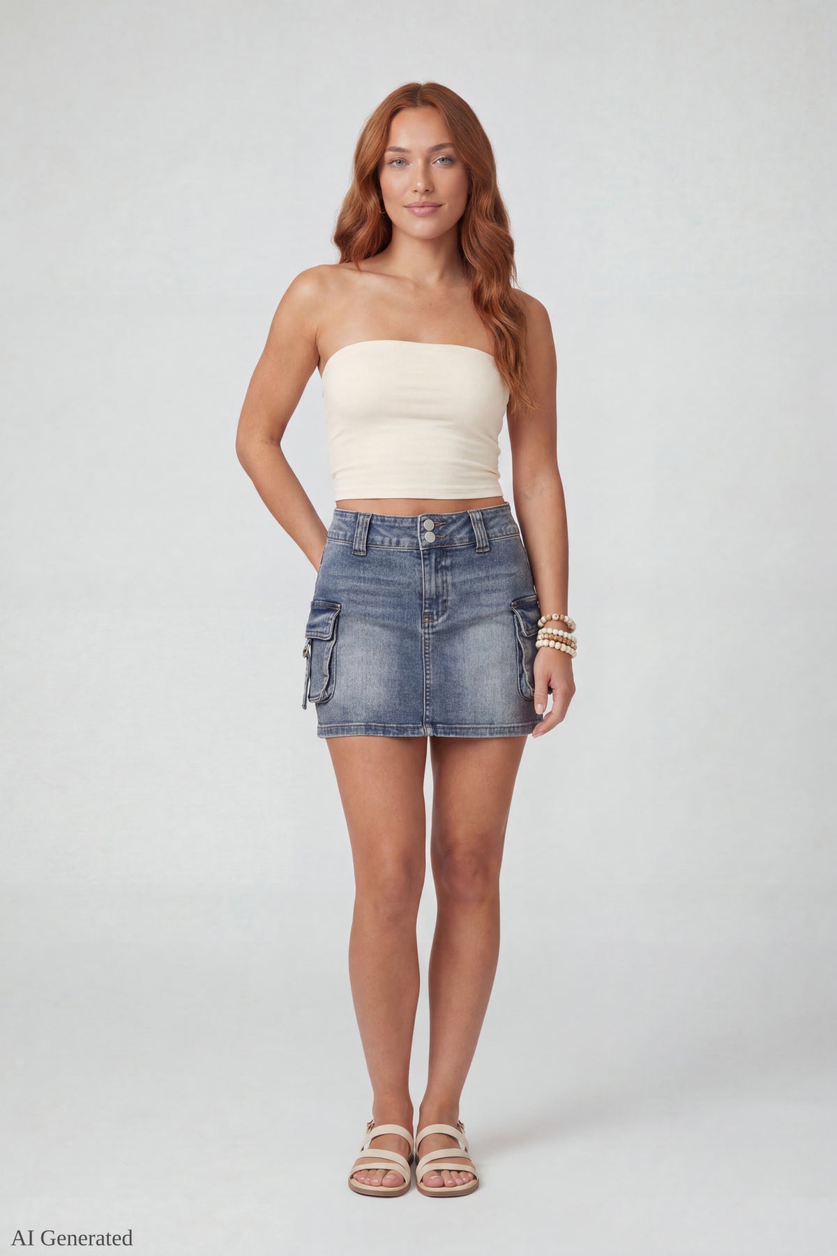Alt View 2. Stretch Denim Mini Cargo Skirt - Pacific Blue