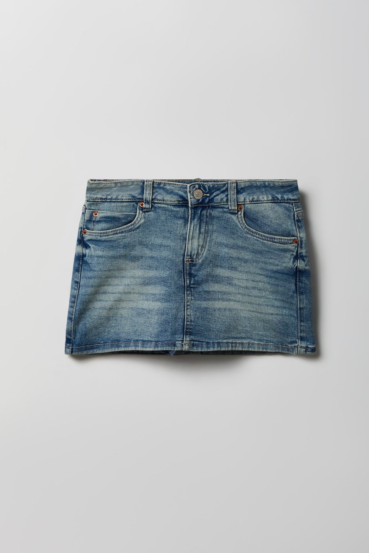 Alt View 4. Denim Micro Mini Skirt - Sky Blue