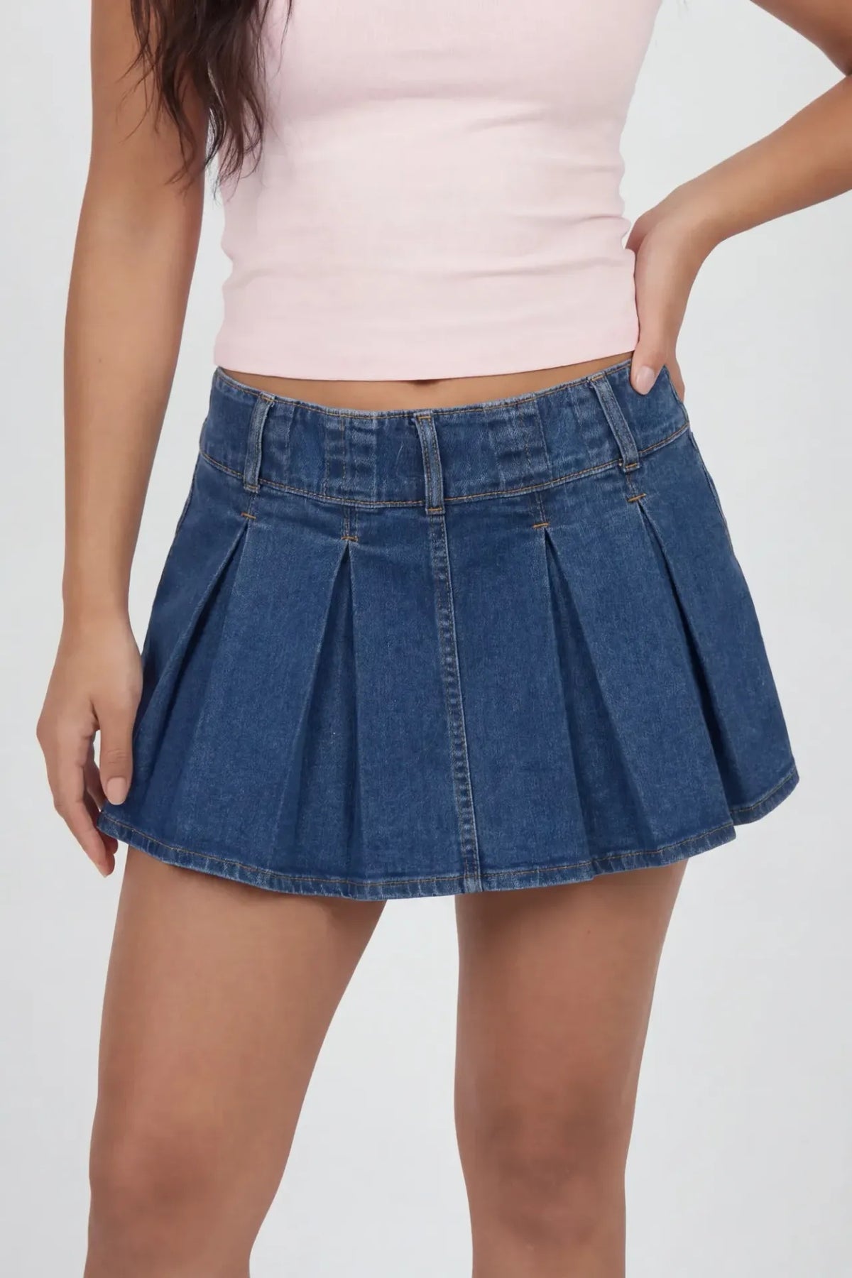Alt View 3. Pleated Denim Mini Skort - Denim Blue