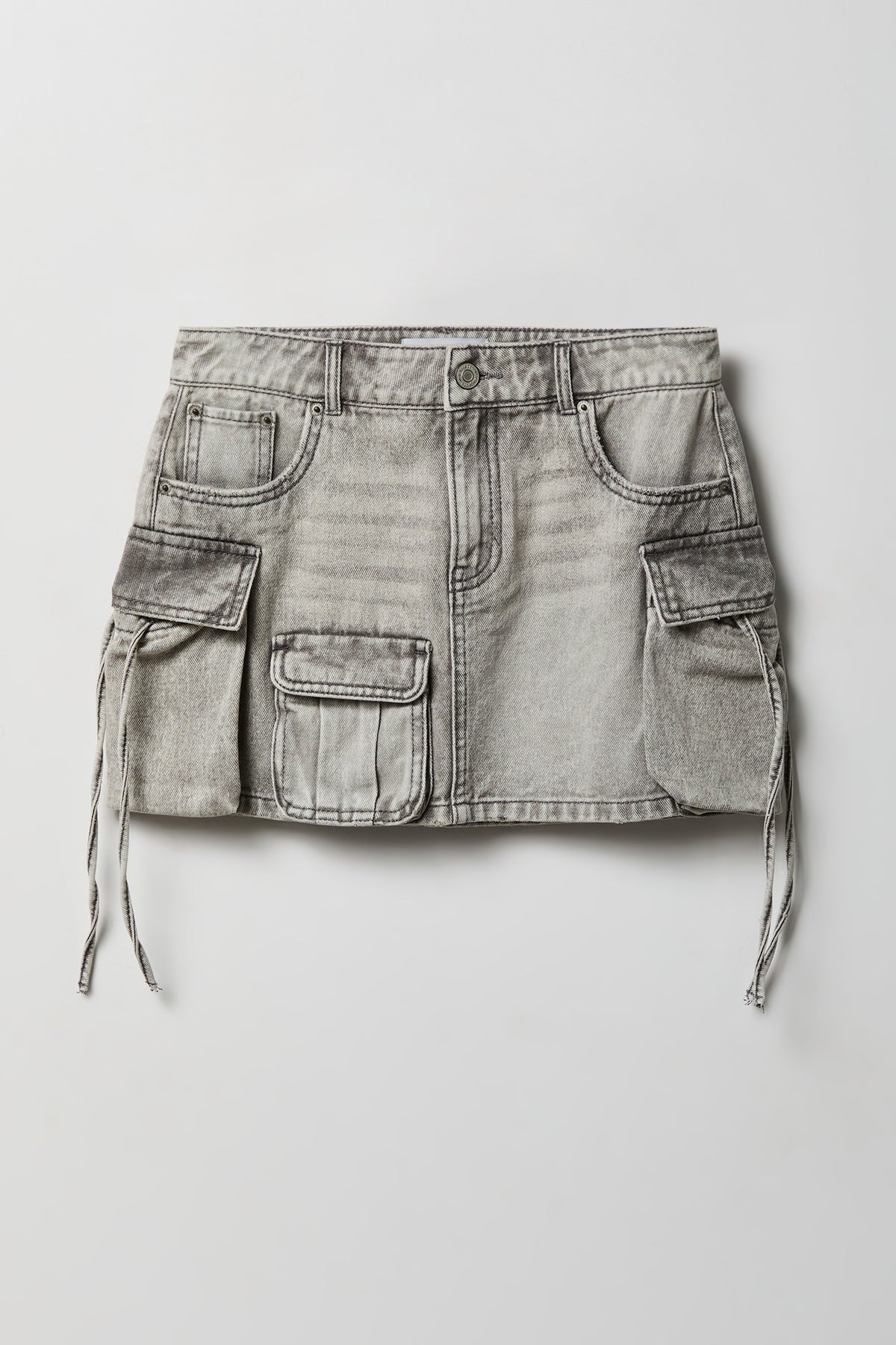 Alt View 4. Denim Cargo Mini Skirt - Charcoal