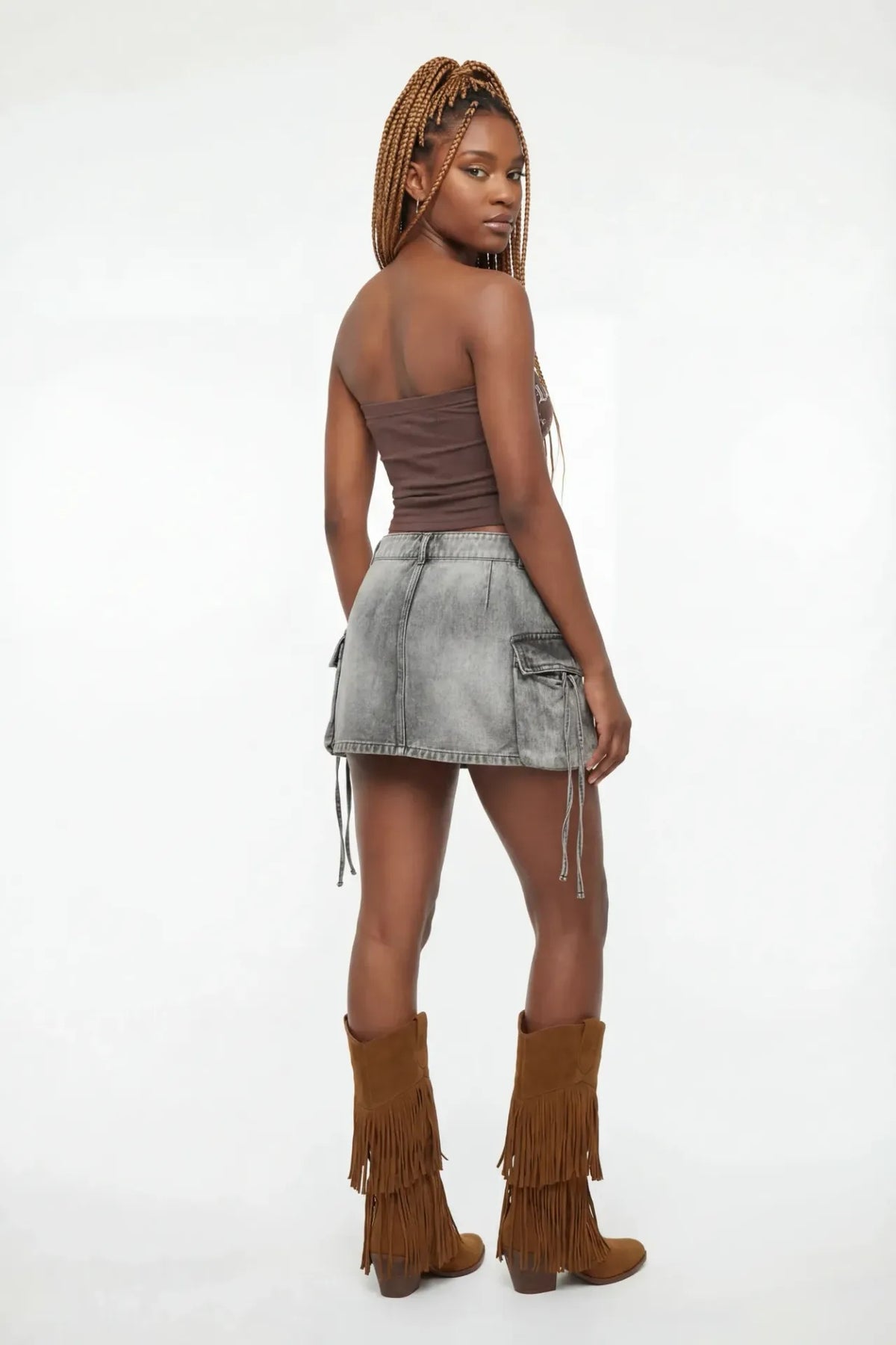 Alt View 2. Denim Cargo Mini Skirt - Charcoal