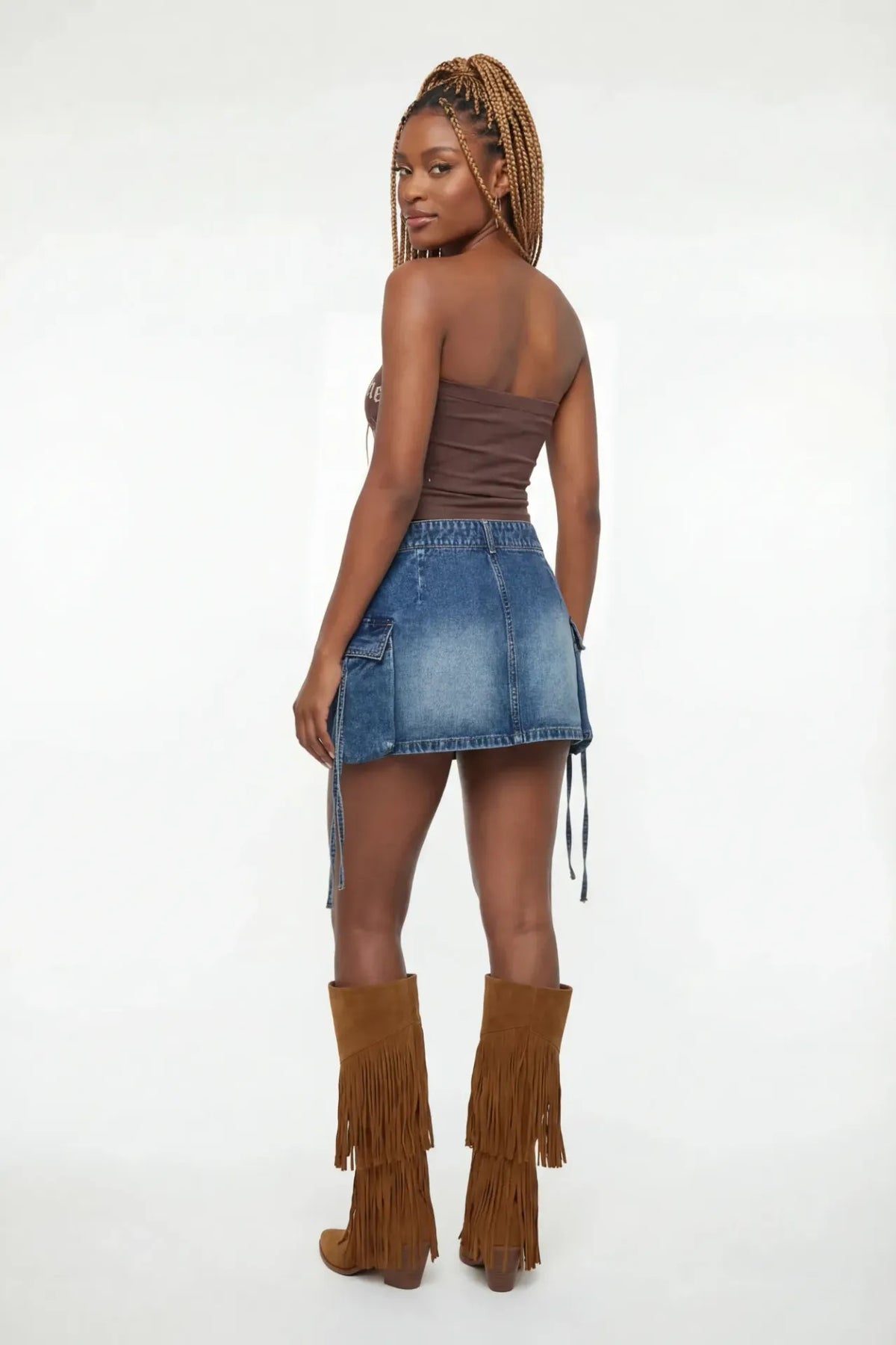 Alt View 2. Denim Cargo Mini Skirt - Denim Blue