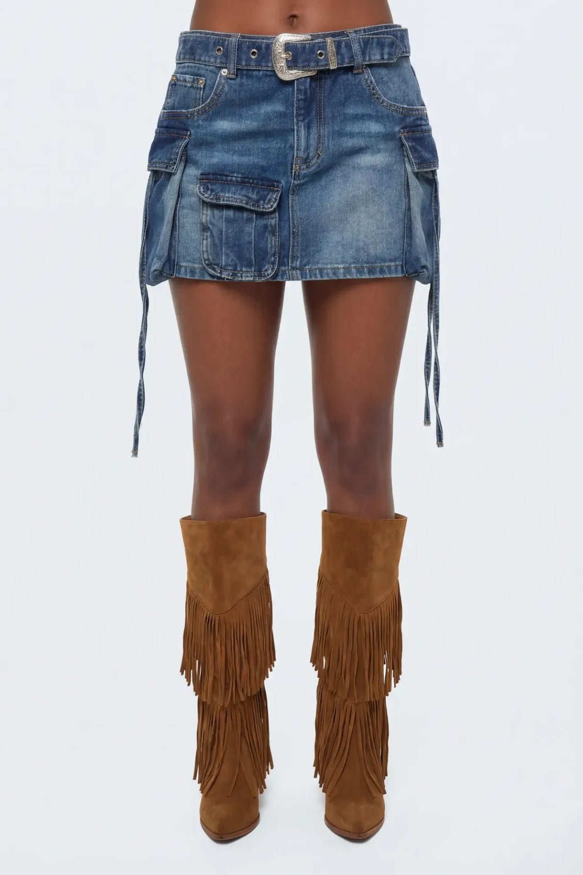 Alt View 4. Denim Cargo Mini Skirt - Denim Blue