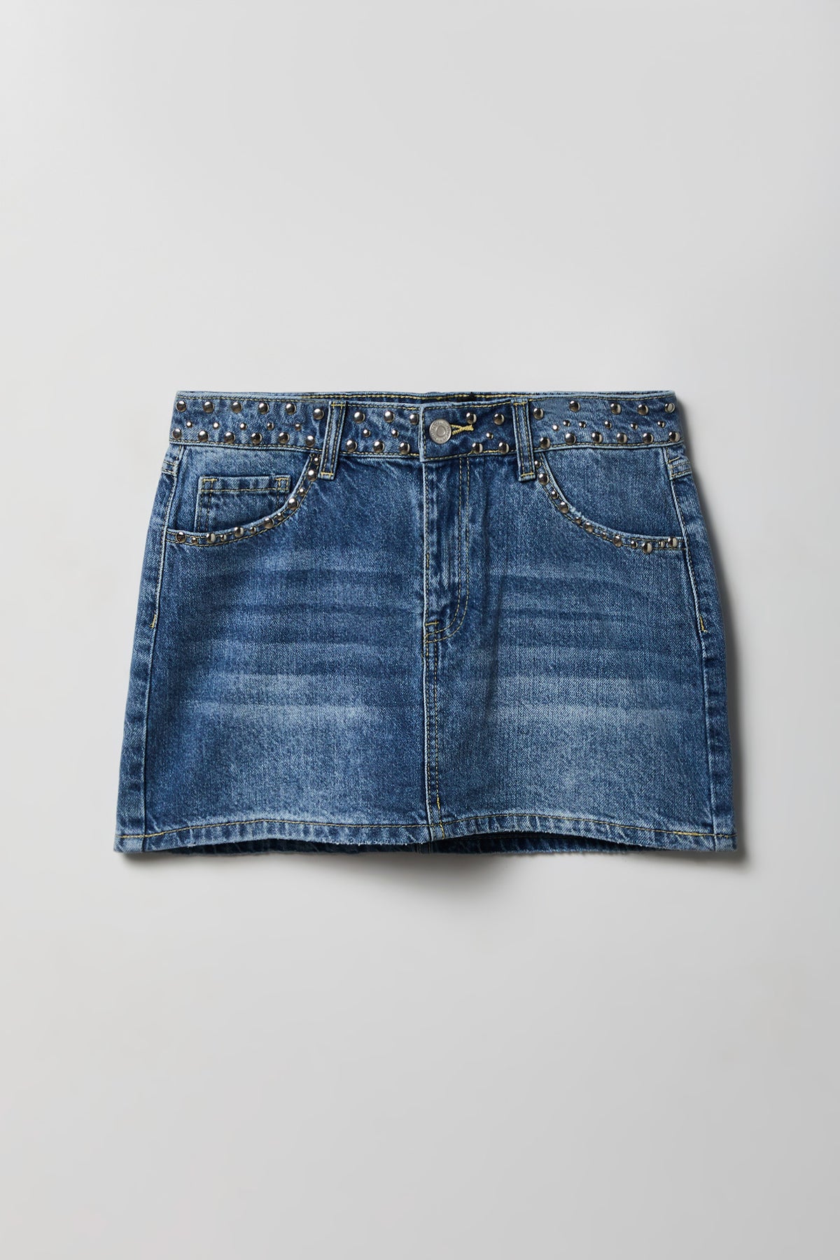 Alt View 3. Studded Denim Mini Skirt - Pacific Blue