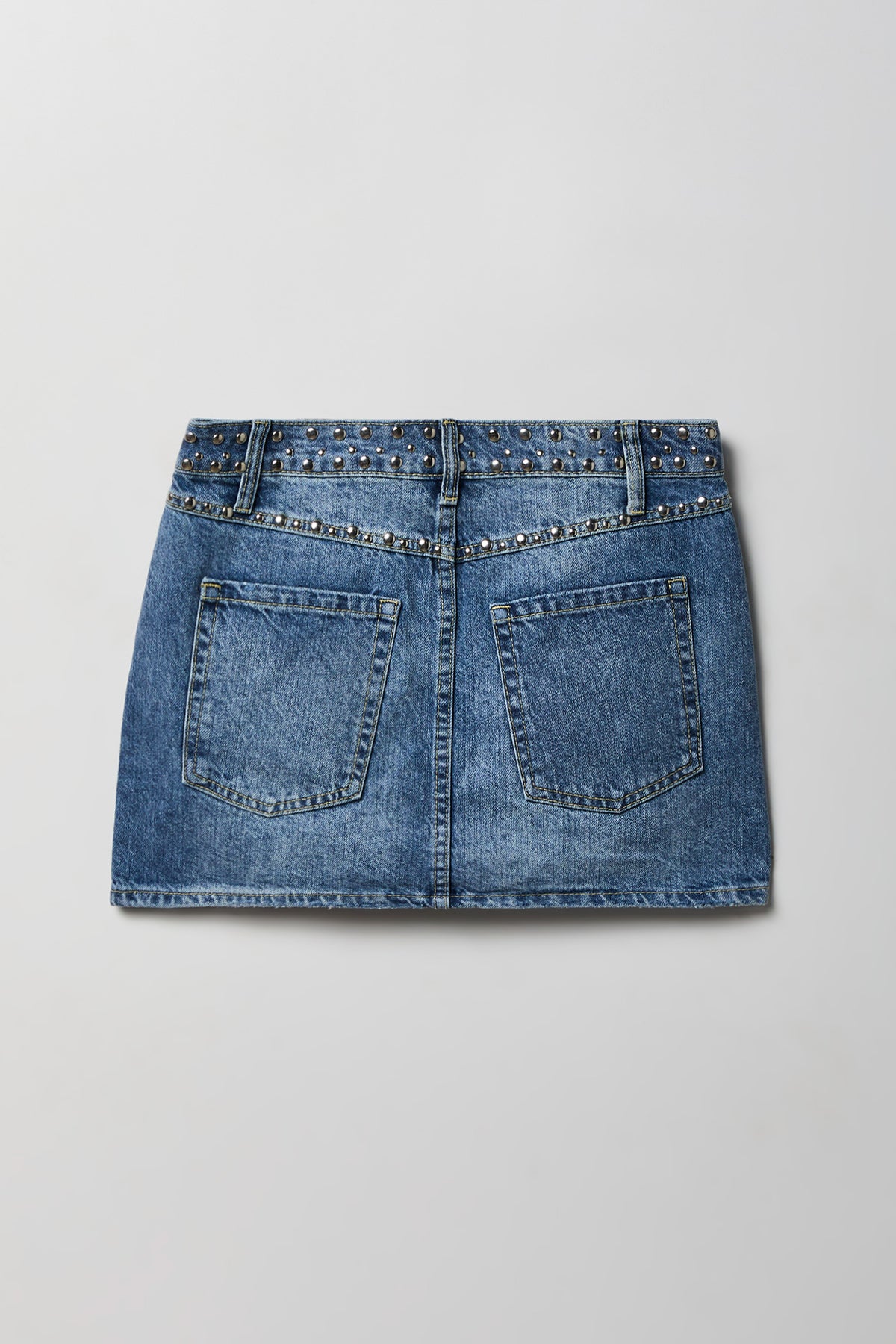 Alt View 4. Studded Denim Mini Skirt - Pacific Blue