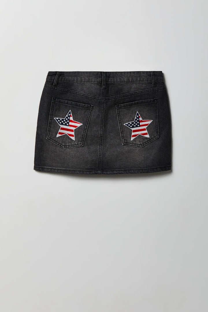 USA Patch Denim Mini Skirt