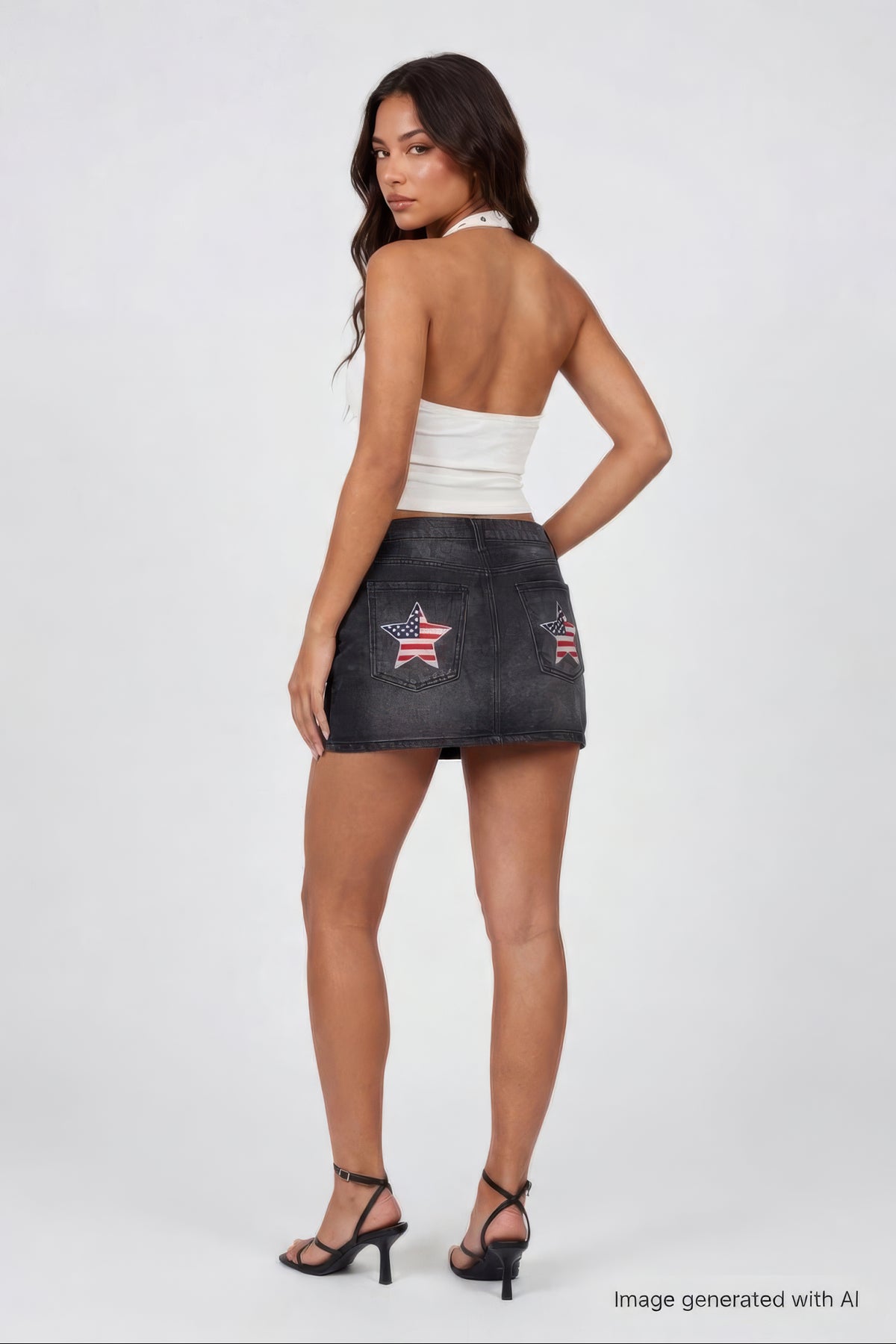 Alt View 2. USA Patch Denim Mini Skirt - Black