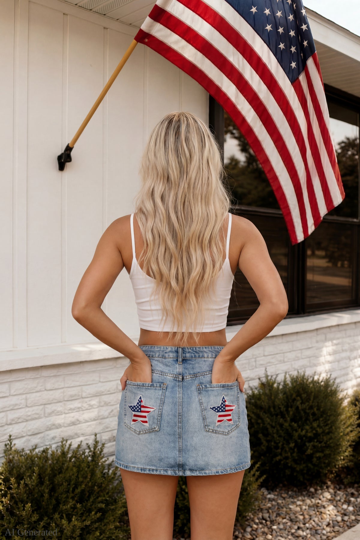 USA Patch Denim Mini Skirt - Light Denim Blue